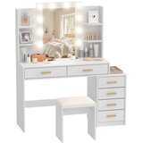 HOMCOM toaletna mizica s stolčkom MDF, steklo 120D x 40Š x 140V cm belo, (5000242536) | Shoptok.si