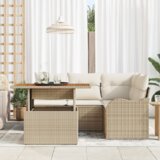 vidaXL 5-delni vrtni kavč set z blazinami bež poli ratan | Shoptok.si