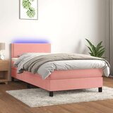  Box spring postelja z vzmetnico LED roza 80x200 cm žamet, (20726420) Cene