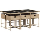 vidaXL Vrtna jedilna garnitura 7-delna z blazinami bež poli ratan | Shoptok.si