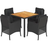  5-dijelni vrtni blagovaonski set s jastucima od poliratana crni Crna Dužina stola 90 cm | shoptok.hr