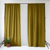 Linen Tales Oker rumena/zelena lanena zavesa 140x300 cm Moss Green – u