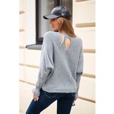 Kesi Włoski Women's mohair sweater with ruched sleeves and a back cutout gray | shoptok.hr