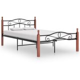 Kovina Posteljni okvir črna kovina in trdna hrastovina 120x200 cm | Shoptok.si