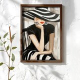 Wallxpert uramljena MDF slika NAL014-46, žena u crnoj haljini sa prugastim crno-belim šeširom, 35,5 x 47 cm Cene