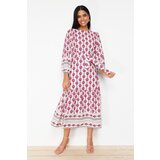 Trendyol fuchsia ethnic patterned linen look woven dress Cene