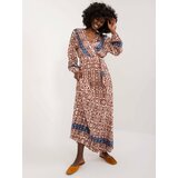 Fashion Hunters brown and beige dress with print cene