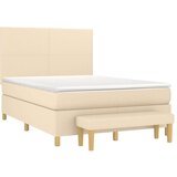 vidaXL Box spring postelja z vzmetnico krem 140x190 cm blago | Shoptok.si