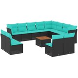  Vrtna garnitura - 13-dijelni set vrtnih sofa s jastucima poliratan crni - Crna 1 | shoptok.hr