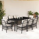  9-dijelni vrtni blagovaonski set s jastucima crni od poliratana Crna 190 cm table length | shoptok.hr