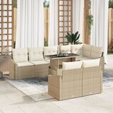vidaXL Vrtni kavč set 9 delni Bež, Krem Ratan, Poliester | Shoptok.si