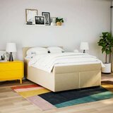 vidaXL Box spring postelja z vzmetnico krem 140x190 cm blago | Shoptok.si
