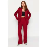 Trendyol Red Woven Blazer Jacket and Straight Trousers Two Piece Set