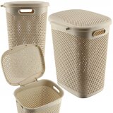 KADAX koš za perilo s pokrovom, plastična posoda, 55 l, bež, (5000356690) Cene