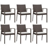  Vrtne stolice s jastucima 6 kom smeđe 56,5x57x83 cm poliratan | shoptok.hr