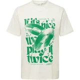 DEDICATED. Majica 'Play It Twice' zelena / prljavo bijela