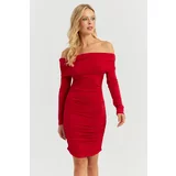 Cool & Sexy Women's Red Gathered Madonna Mini Dress