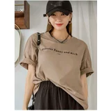 K&H TWENTY-ONE Women's Brown Funny Printed Oversize T-shirt
