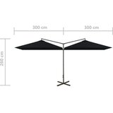  Dvostruki suncobran s čeličnom šipkom 600 x 300 cm crni | shoptok.hr