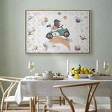  Slika - Galactic Races - A Bear Participating in Car Races Among Planets Clouds and Stars in Pastel Hues 60x40 U prirodnom drven | shoptok.hr
