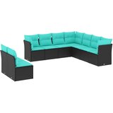 vidaXL Vrtni set od 9 dijelova s jastucima crni poliratan - Crna i plava Bez stola 1 | shoptok.hr