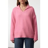Trendyol Pink Wool Wide Pattern Polo Neck Basic Knitwear Sweater | Shoptok.si