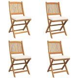  Zložljive vrtne stole s belimi blazinami 4kos Solid Acacia Wood | Shoptok.si