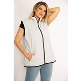 Şans Women's Plus Size Gray Inner Raising Fabric Front Zippered Pocket Vest | ePonuda.com