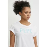 PepeJeans Bombažna kratka majica JANET ženska, bela barva, PL505836