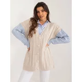 Fashion Hunters Beige and light blue cardigan with wool