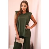 Kesi Włoski Women's set made of viscose with no sleeves and straight trousers khaki Cijene