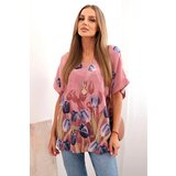 Kesi Włoski Women's cotton shirt with a floral pattern dark pink | ePonuda.com