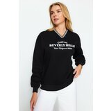 Trendyol Black Oversize/Wide Fit Knitwear Detailed with a tagline, Fleece Inside Knitted Sweatshirt Cene