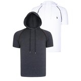Dewberry DUAL SET T8570 HOODED MEN'S T-SHIRT-WHITE-ANTHRACITE Cene