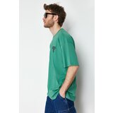 Trendyol Green Men's Oversize Mystic Animal Embroidered 100% Cotton T-Shirt Cene
