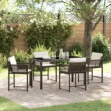vidaXL 5-delni vrtni jedilni set z blazinami rjavega poli ratana | Shoptok.si