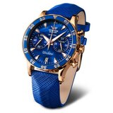 Vostok Europe ženski undine chronograph plavi roze zlatni sportsko elegantni ručni sat sa plavim kožnim kaišem ( vk64/515b670k ) cene