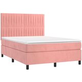 vidaXL Krevet box spring s madracem LED ružičasti 140x190cm baršunasti | shoptok.hr