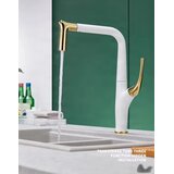 ELITE EDITION Moderna kuhinjska armatura nove generacije KF1013 | Izvlečna pipa futurističnega videza — Brušeno zlato | Shoptok.si