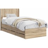  Krevetna konstrukcija s pohranom i uzglavljem Hrast sonoma Smeđa 90 x 200 cm | Shoptok.si
