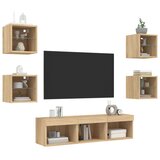  7-dijelni zidni TV elementi s LED svjetlima boja hrasta drveni | Eponuda.com