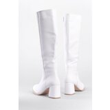 Capone Outfitters Oval Toe Side Zipper White Heeled Women's Boots | Shoptok.si