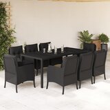VidaXL Vrtna garnitura - 9-dijelni vrtni blagovaonski set s jastucima crni od poliratana - Crna Dužina stola 190 cm 8 Slike