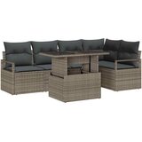 vidaXL 6-delna vrtna sedežna garnitura s blazinami siva poli ratan, 2-sedežna vrtna sofa s shranjevanjem in blazinami siva poli ratan | Shoptok.si