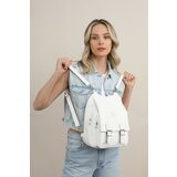 Madamra White Women's Crinkle Fabric School Handbag And Backpack cene