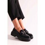 Shoeberry Women's Rex Black Patent Leather Thick Sole Buckle Loafer Black Patent Leather cene