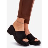 Boto Eco Suede Women's Slippers On Platform And Wedge Black Afisal | ePonuda.com