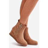 Boto Insulated wedge boots with decorative zipper eco suede camel Leretha | ePonuda.com