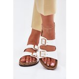 EVENTO Women's sandals with buckles made of eco leather white Iskira | Shoptok.si