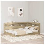 vidaXL kotna postelja s knjižno omaro, konstruiran les, sonoma hrast, 157,5×217,5×76,5 cm u